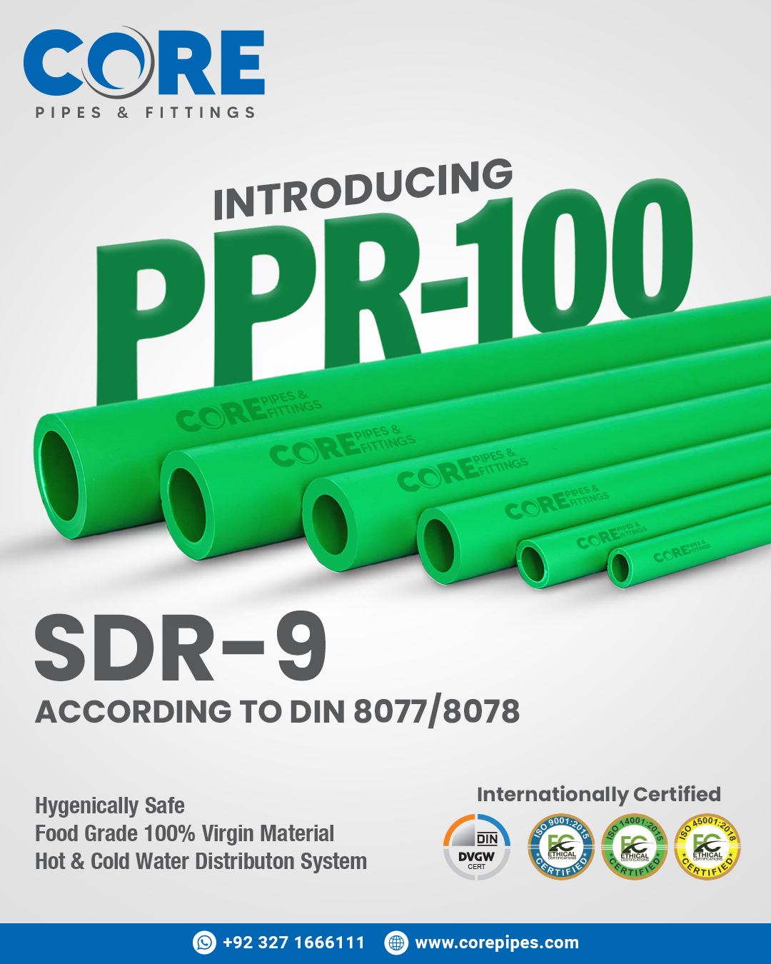 PPRC Pipes - Core Pipes and Fittings introducing PPR-100 Pipes SDR-9